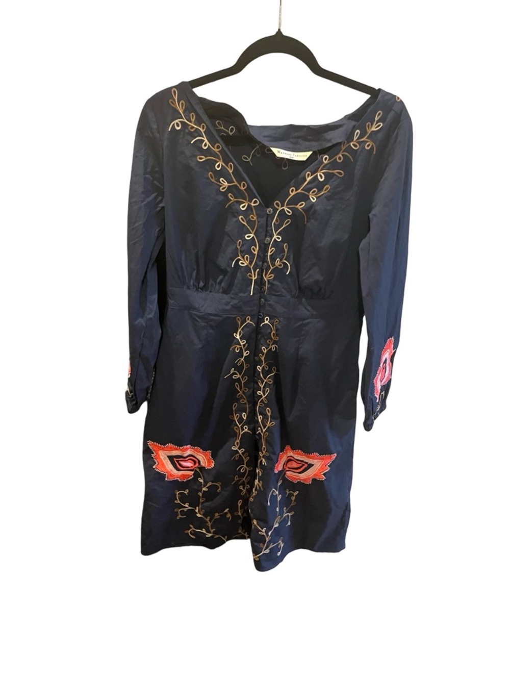 Wayward Fancies eShakti L Floral Embroidery Blue Embroidered  cotton dress  8-10